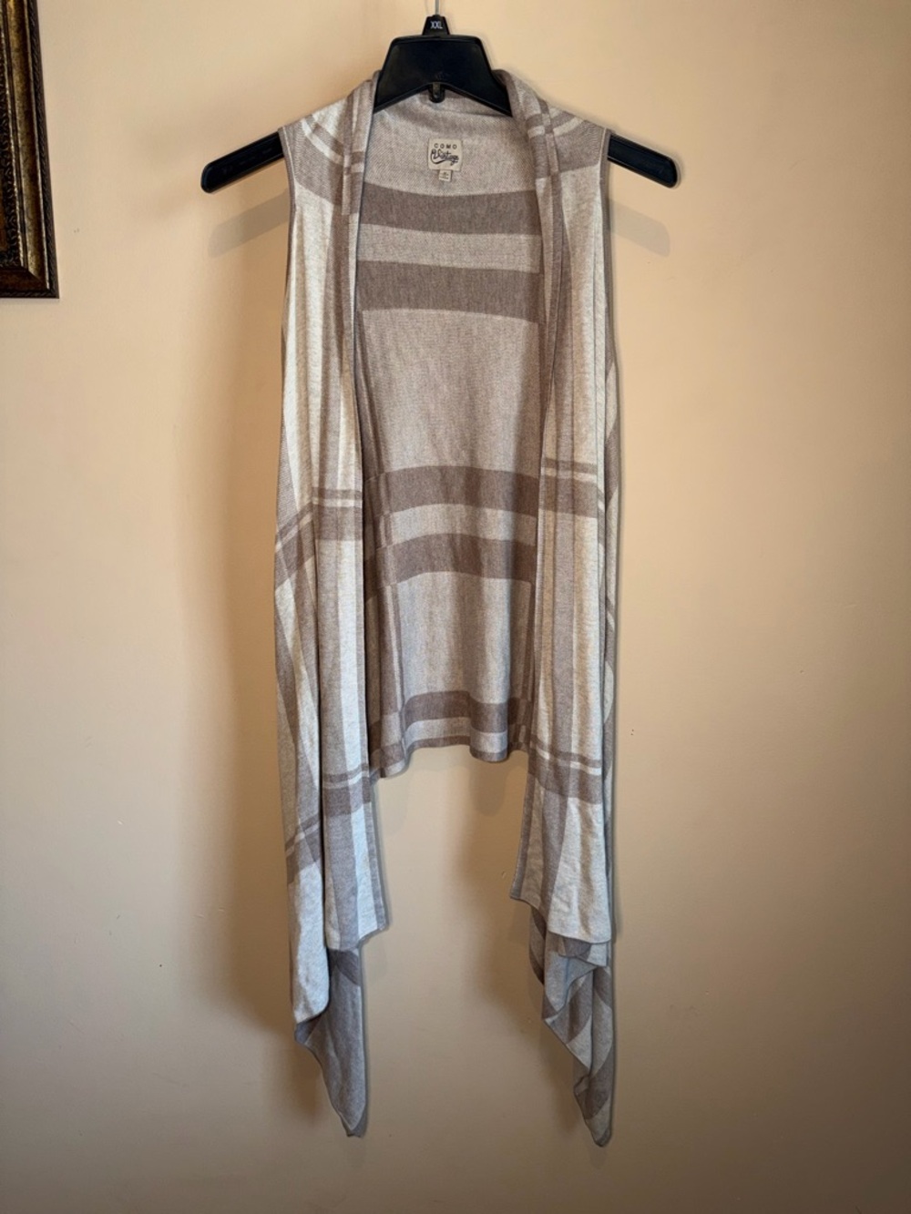 Como Vintage Women’s Neutral Plaid Waterfall Draped Cardigan Vest